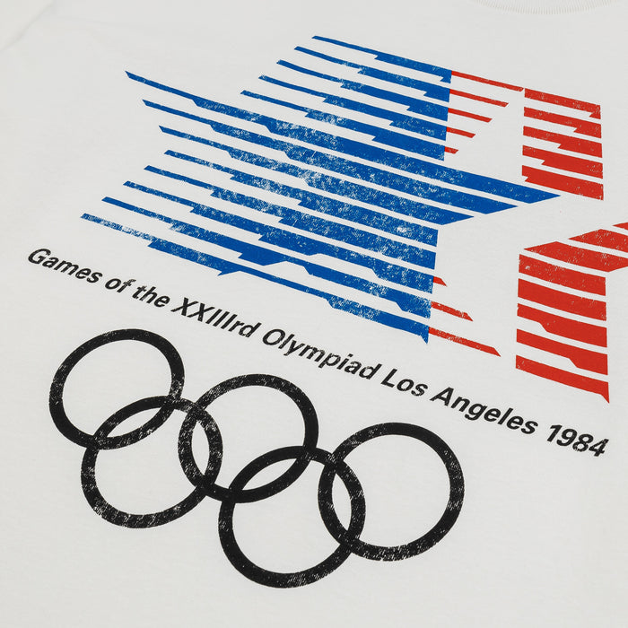 1984 Los Angeles Games Olympic Heritage Mens Short Sleeve Shirt (White/Blue)
