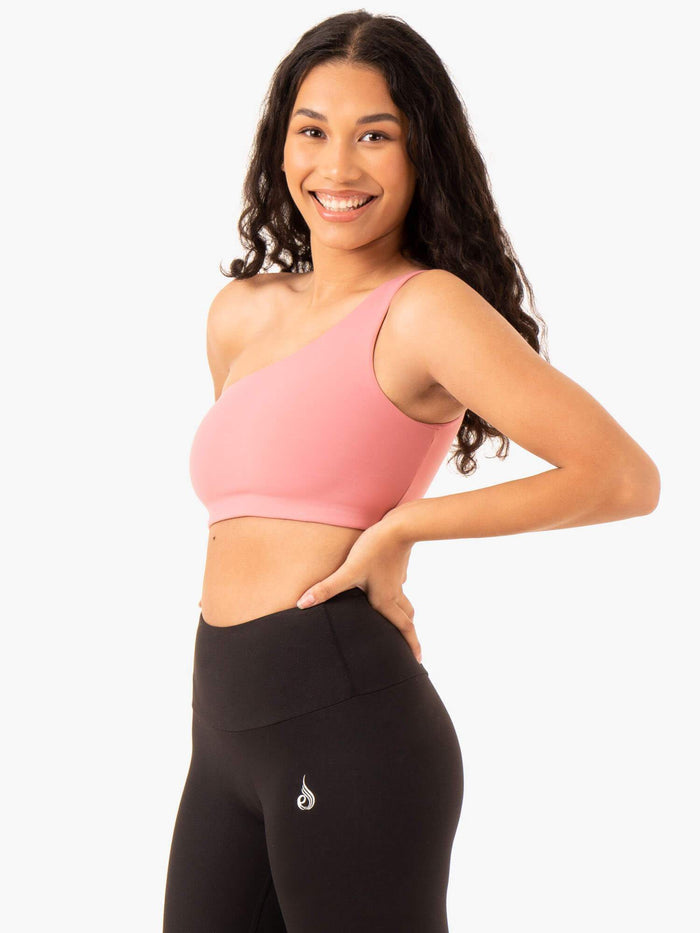 Adapt One Shoulder Sports Bra - Blush Pink Clothing Ryderwear