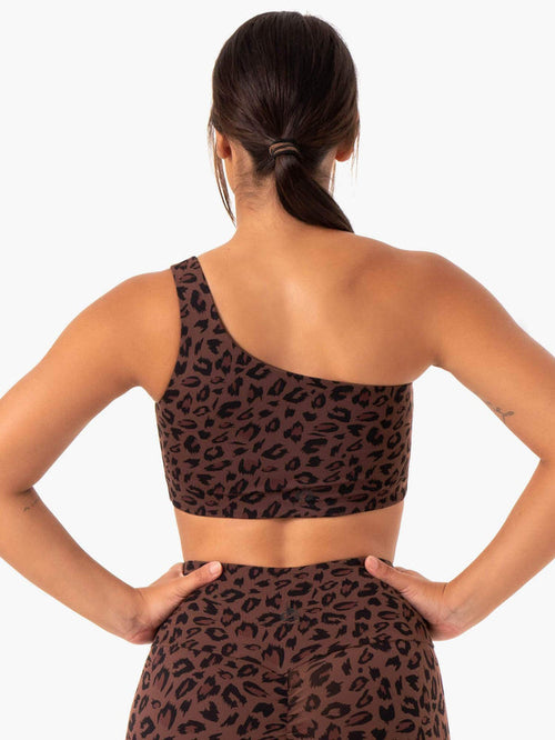 Adapt One Shoulder Sports Bra - Chocolate Leopard Clothing Ryderwear
