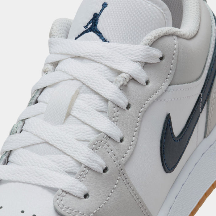 Air Jordan 1 Low Grade School Basketball Shoes (White/Midnight Navy/Neutral Grey)