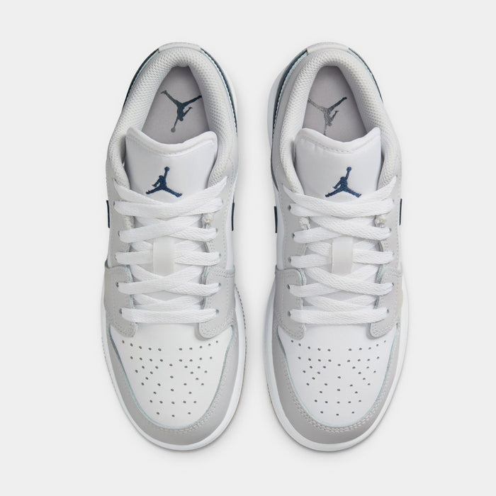 Air Jordan 1 Low Grade School Basketball Shoes (White/Midnight Navy/Neutral Grey)