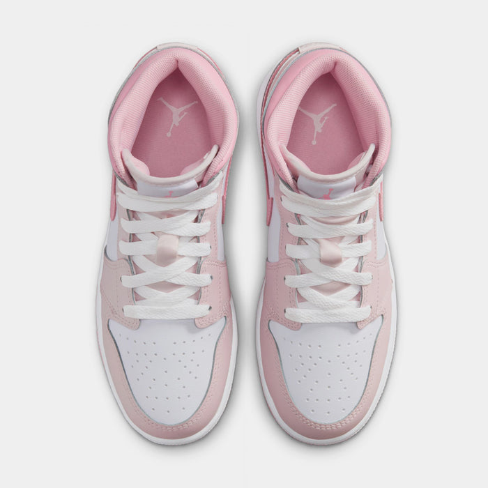 Air Jordan 1 Mid Grade School Lifestyle Shoes (Pearl Pink/Medium Soft Pink/White)