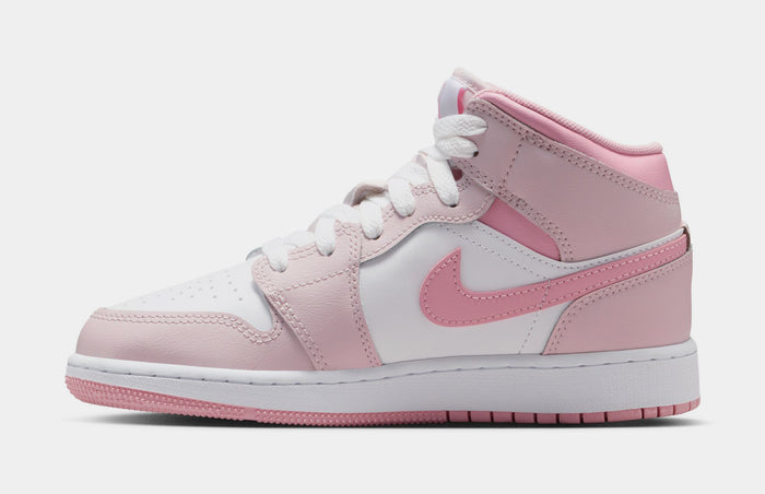 Air Jordan 1 Mid Grade School Lifestyle Shoes (Pearl Pink/Medium Soft Pink/White)
