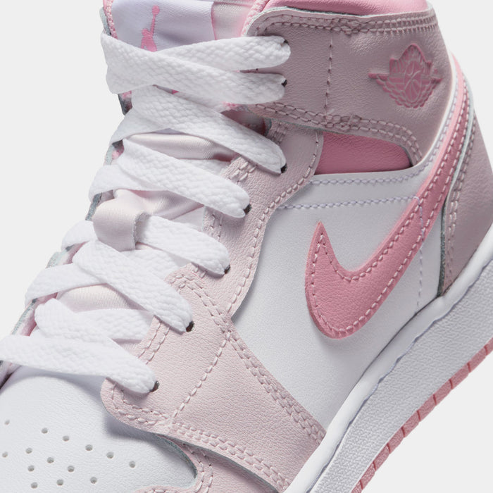Air Jordan 1 Mid Grade School Lifestyle Shoes (Pearl Pink/Medium Soft Pink/White)