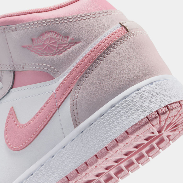 Air Jordan 1 Mid Grade School Lifestyle Shoes (Pearl Pink/Medium Soft Pink/White)