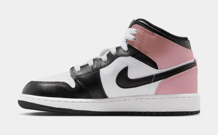 Air Jordan 1 Mid Grade School Lifestyle Shoes (White/Black/Rust Pink)