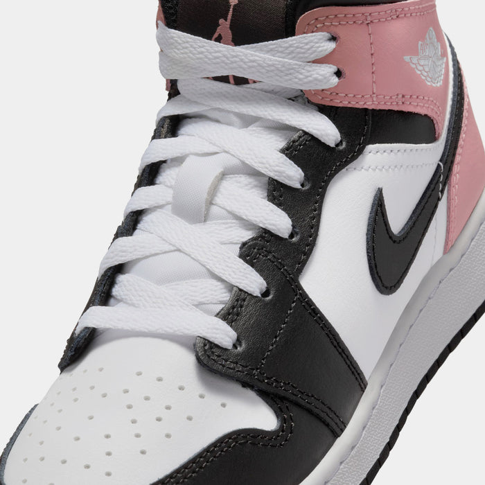 Air Jordan 1 Mid Grade School Lifestyle Shoes (White/Black/Rust Pink)