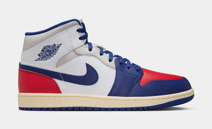 Air Jordan 1 Mid Mens Basketball Shoes (White/Deep Royal Blue/University Red)