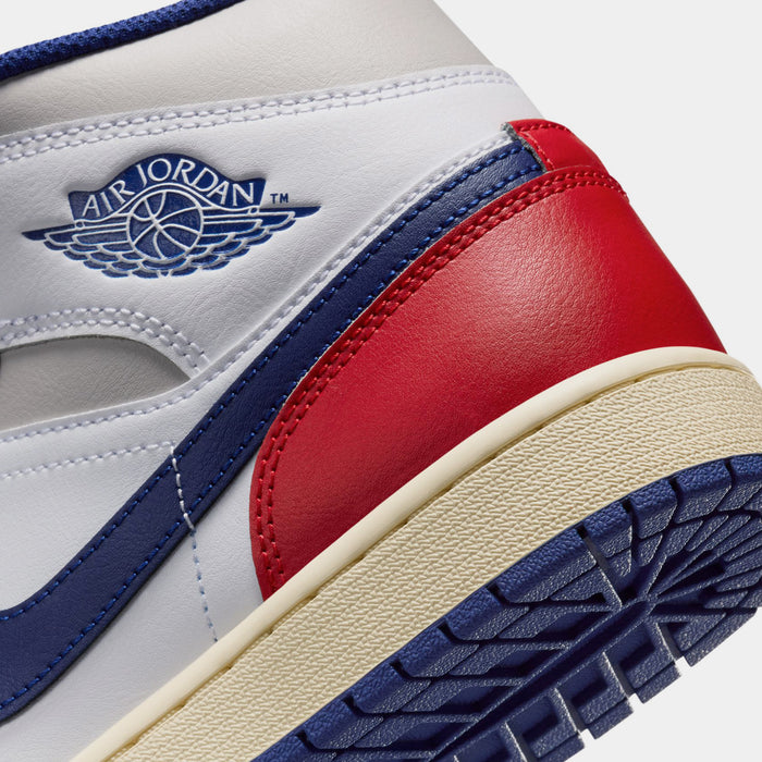 Air Jordan 1 Mid Mens Basketball Shoes (White/Deep Royal Blue/University Red)