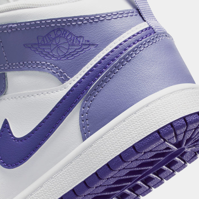 Air Jordan 1 Mid Preschool Lifestyle Shoes (Dusty Amethyst/White/Court Purple)