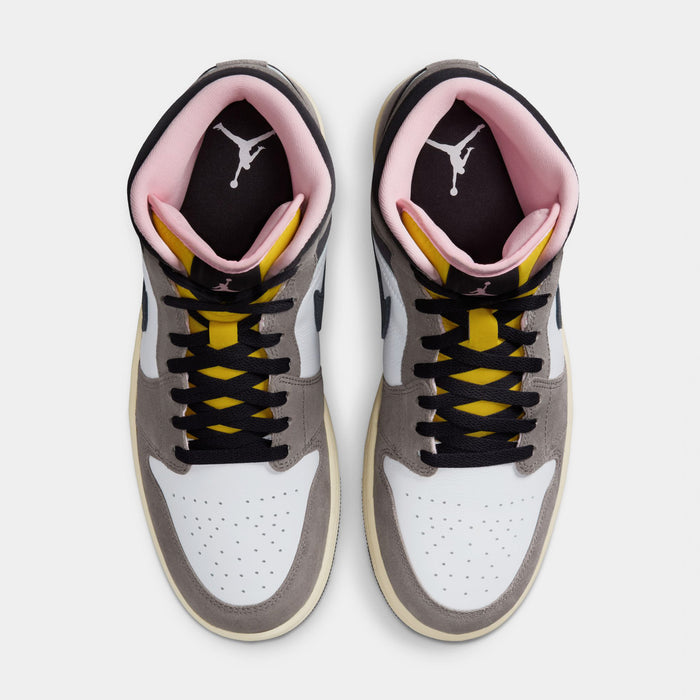 Air Jordan 1 Mid SE Cave Stone Mens Lifestyle Shoes (White/Cave Stone/Dark Sulfur/Oil Grey)
