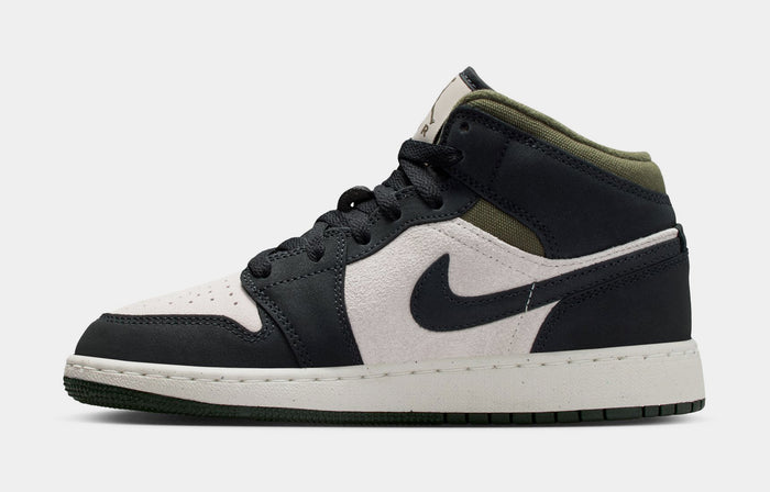Air Jordan 1 Mid SE Grade School Lifestyle Shoes (Light Orewood Brown/Medium Olive/Sail/Off Noir)