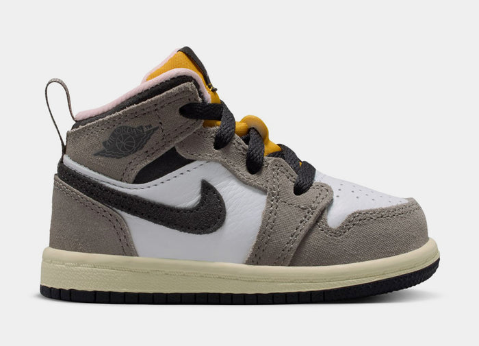 Air Jordan 1 Mid SE Infant Toddler Lifestyle Shoes (White/Cave Stone/Dark Sulfur/Oil Grey)