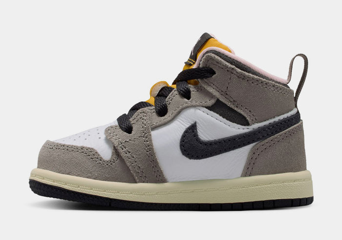 Air Jordan 1 Mid SE Infant Toddler Lifestyle Shoes (White/Cave Stone/Dark Sulfur/Oil Grey)