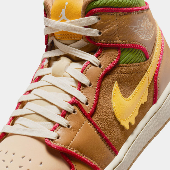 Air Jordan 1 Mid SE Mens Basketball Shoes (Flax/University Gold/Sesame/ Coconut Milk)