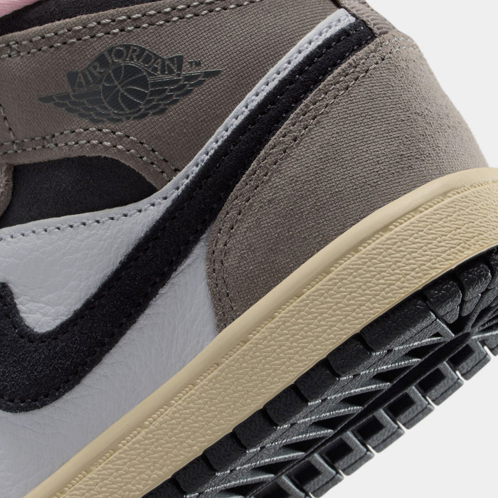 Air Jordan 1 Mid SE Preschool Lifestyle Shoes (White/Oil Grey/Cave Stone/Dark Sulfur)