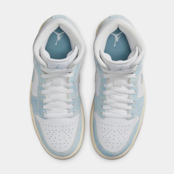 Air Jordan 1 Mid SE Womens Lifestyle Shoes (White/Sail/Gum Light Brown/Worn Blue)