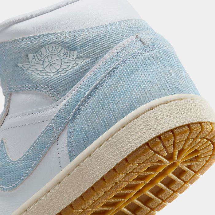 Air Jordan 1 Mid SE Womens Lifestyle Shoes (White/Sail/Gum Light Brown/Worn Blue)