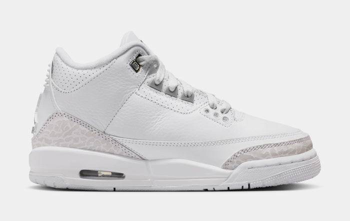 Air Jordan 3 Retro White and Silver Grade School Lifestyle Shoes (White/Metallic Silver)