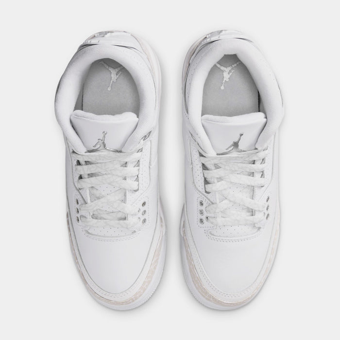 Air Jordan 3 Retro White and Silver Grade School Lifestyle Shoes (White/Metallic Silver)