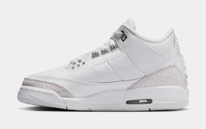 Air Jordan 3 Retro White and Silver Grade School Lifestyle Shoes (White/Metallic Silver)