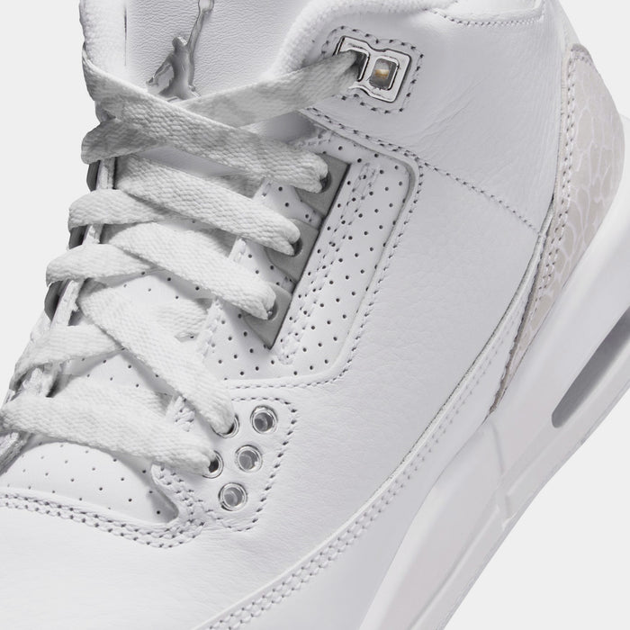 Air Jordan 3 Retro White and Silver Grade School Lifestyle Shoes (White/Metallic Silver)