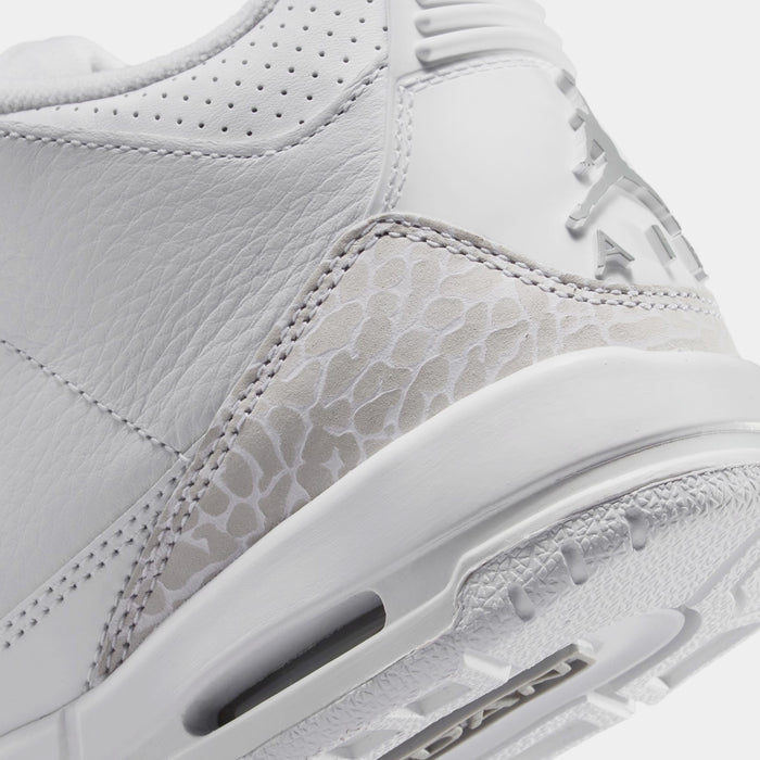 Air Jordan 3 Retro White and Silver Grade School Lifestyle Shoes (White/Metallic Silver)