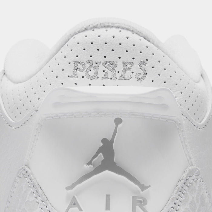 Air Jordan 3 Retro White and Silver Grade School Lifestyle Shoes (White/Metallic Silver)