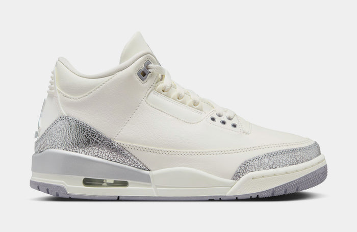 Air Jordan 3 Retro Womens Lifestyle Shoes (Sail/Cement Grey/Metallic Silver) Final Sale