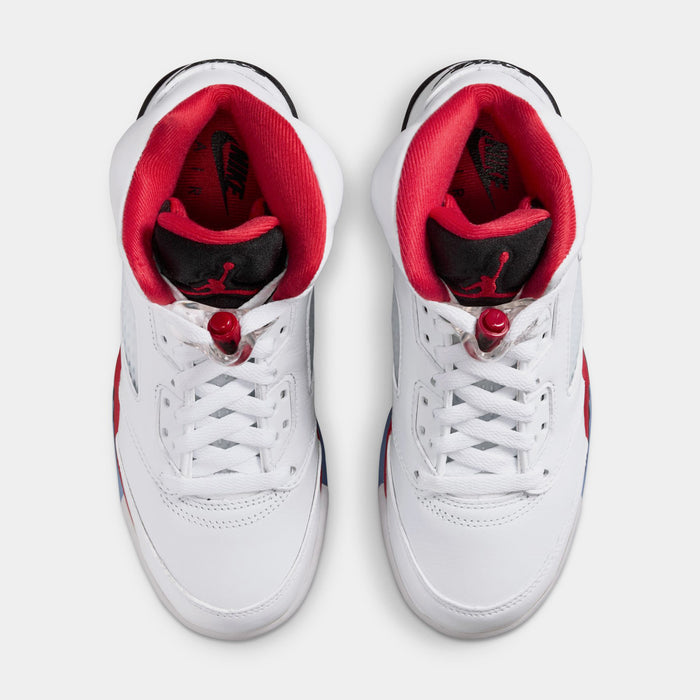 Air Jordan 5 Retro Fire Red Grade School Lifestyle Shoes (White/Fire Red/Black)