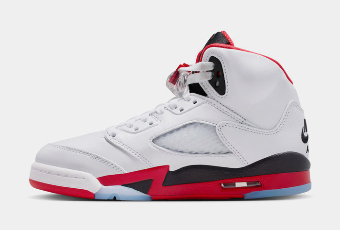 Air Jordan 5 Retro Fire Red Grade School Lifestyle Shoes (White/Fire Red/Black)