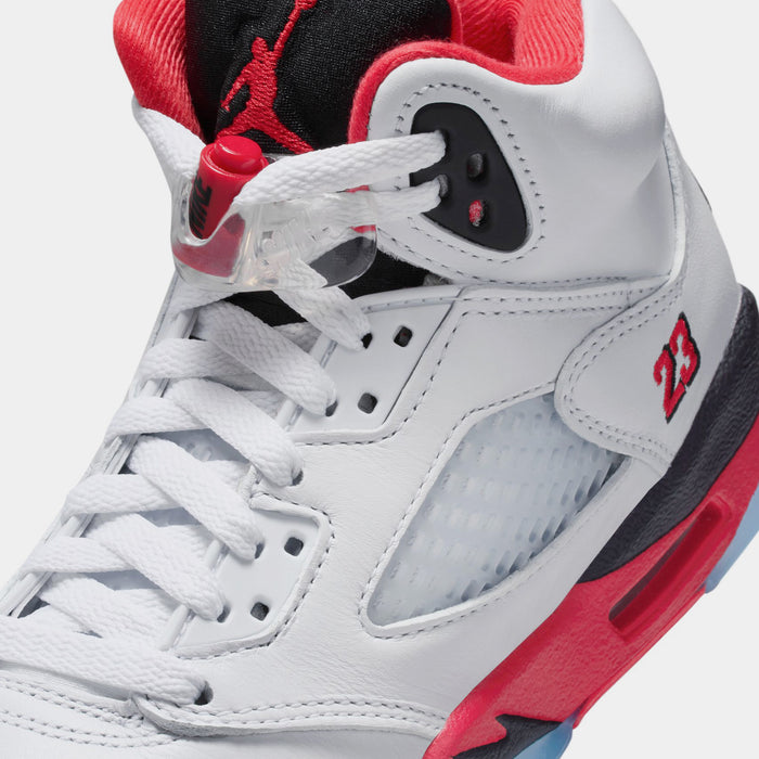 Air Jordan 5 Retro Fire Red Grade School Lifestyle Shoes (White/Fire Red/Black)