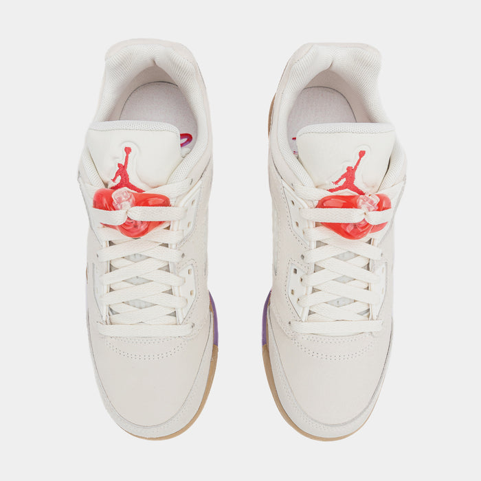 Air Jordan 5 Retro Low Grade School Lifestyle Shoes (Pale Ivory/Fusion Red/Desert)