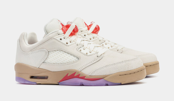 Air Jordan 5 Retro Low Grade School Lifestyle Shoes (Pale Ivory/Fusion Red/Desert)