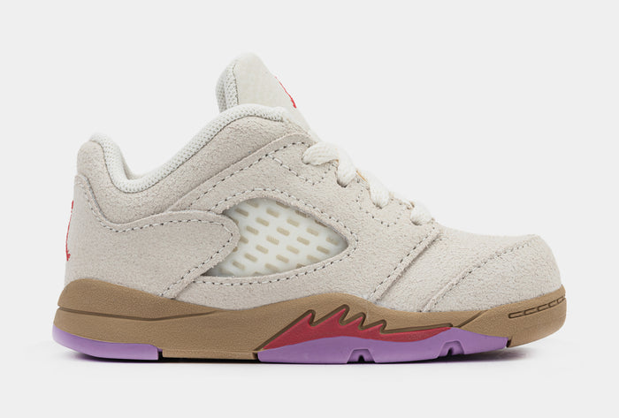 Air Jordan 5 Retro Low Infant Toddler Lifestyle Shoes (Pale Ivory/Fusion Red/Desert)
