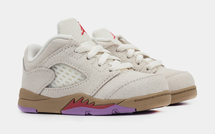 Air Jordan 5 Retro Low Infant Toddler Lifestyle Shoes (Pale Ivory/Fusion Red/Desert)