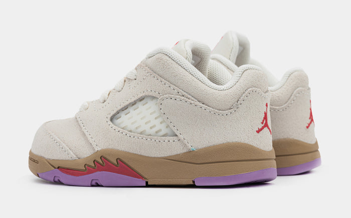 Air Jordan 5 Retro Low Infant Toddler Lifestyle Shoes (Pale Ivory/Fusion Red/Desert)