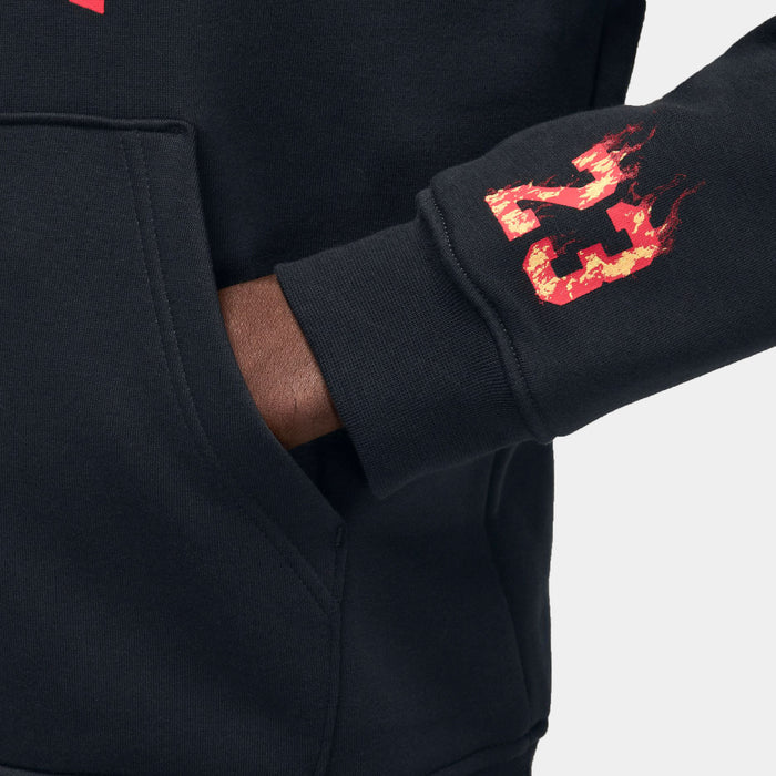 AJ5 Fire Graphic Fleece Pullover Mens Hoodie (Black/Red)