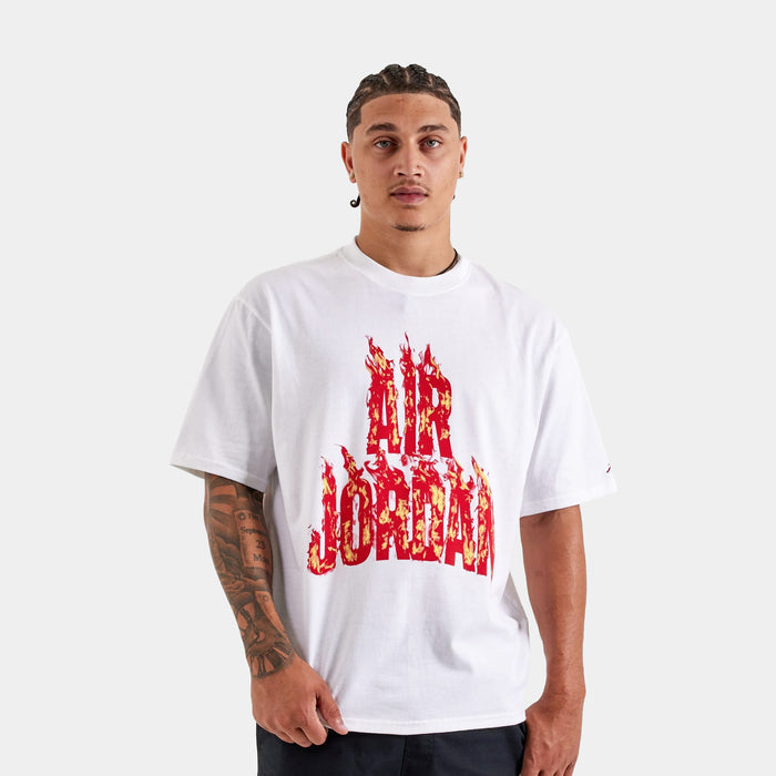 AJ5 Fire Graphic Mens Short Sleeve Shirt (White/Red)
