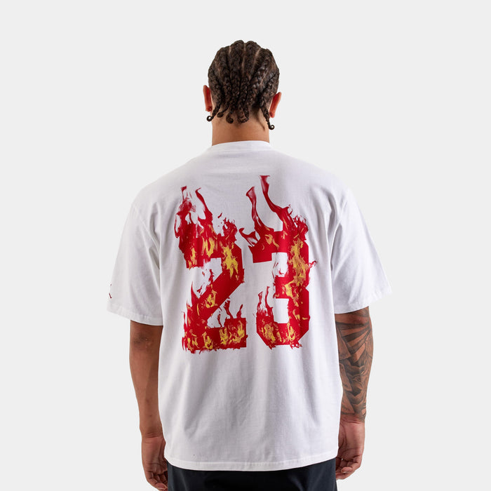 AJ5 Fire Graphic Mens Short Sleeve Shirt (White/Red)