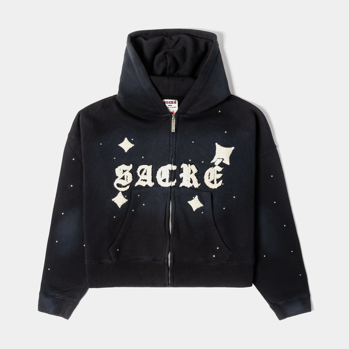 Angel Soft Zip Up Womens Hoodie (Black/Cream)