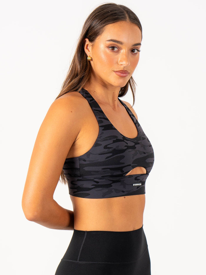 Base Racer Back Sports Bra - Black Camo Clothing Ryderwear