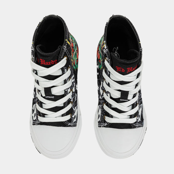 Black Cross High Top Preschool Lifestyle Shoes (Black/White)