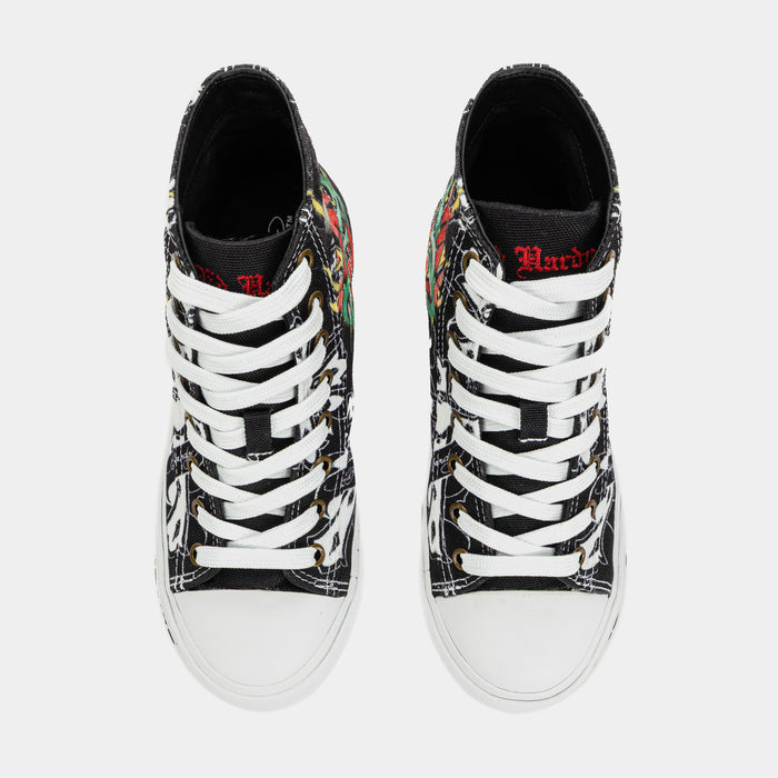 Black Cross High Top Womens Lifestyle Shoes (Black/White)