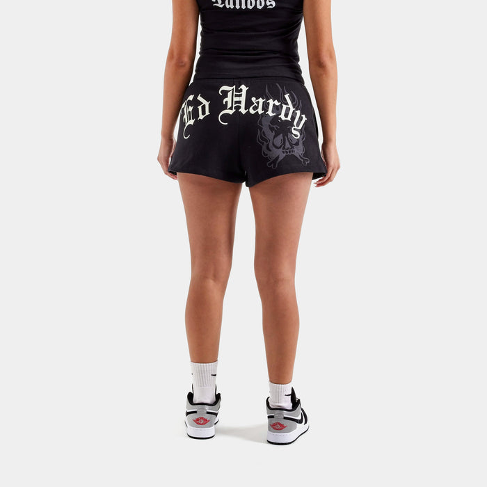 Black Rose Y2K Fleece Womens Shorts (Black)