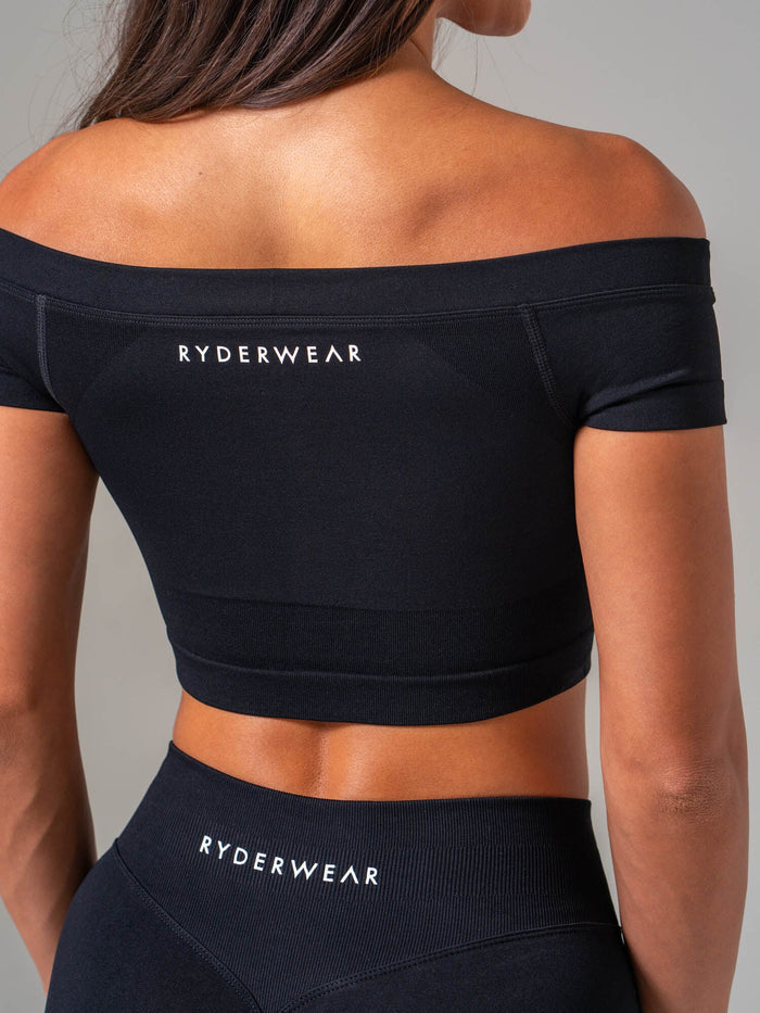 Boost Off The Shoulder Crop - Black Clothing Ryderwear
