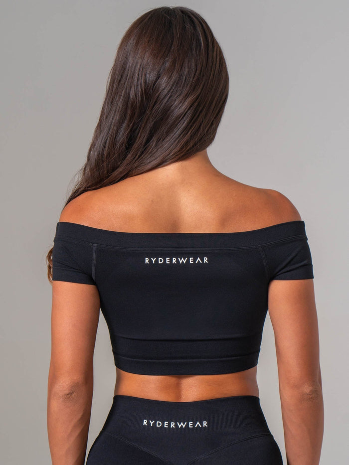 Boost Off The Shoulder Crop - Black Clothing Ryderwear
