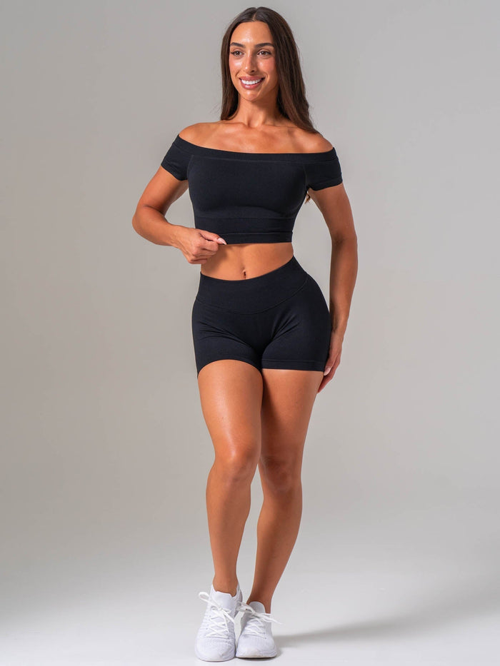 Boost Off The Shoulder Crop - Black Clothing Ryderwear