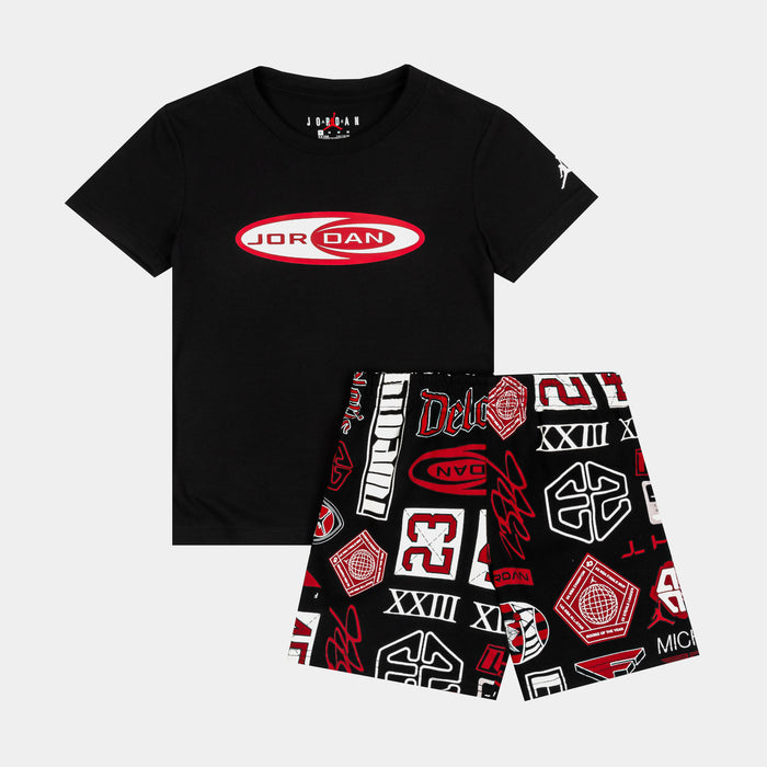 Brooklyn All Over Print Short Infant Toddler Set (Black/Red)