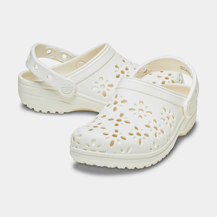 Classic Clog Floral Cut Out Infant Toddler Sandals (White)